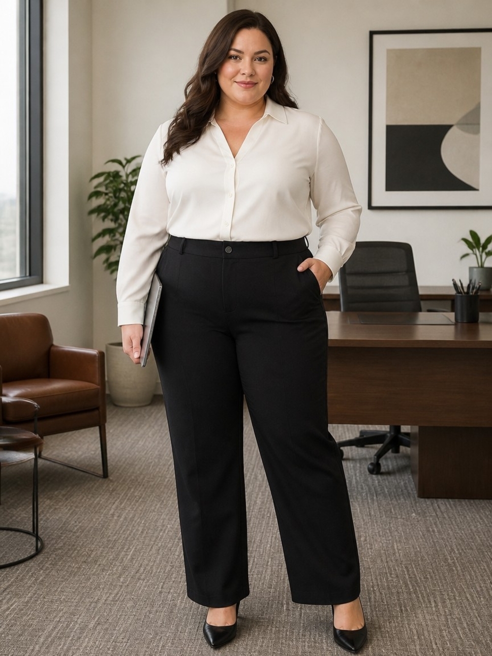 Classic Plus-Size Straight-to-Boot Leg Work Pants - Black Size 16